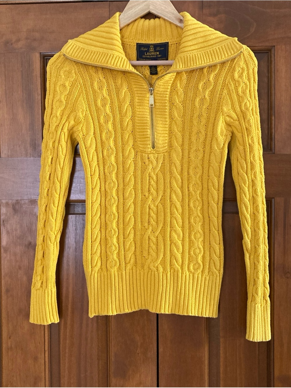 Ralph Lauren Purple Label Yellow Cable-Knit Half-Zip Turtleneck Sweater Small
